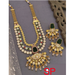 Long Necklace Designer Set Brass High Gold